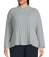 Eileen Fisher Plus Size Cotton Fluff Ribbed Turtleneck Long Sleeve Cropped Boxy Sweater