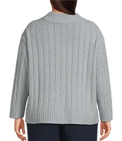 Eileen Fisher Plus Size Cotton Fluff Ribbed Turtleneck Long Sleeve Cropped Boxy Sweater