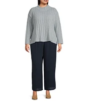 Eileen Fisher Plus Size Cotton Fluff Ribbed Turtleneck Long Sleeve Cropped Boxy Sweater