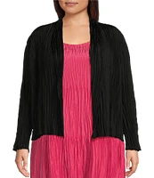 Eileen Fisher Plus Size Crinkle Crushed Open Front Collar Long Sleeve Crop Length Jacket