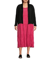 Eileen Fisher Plus Size Crinkle Crushed Open Front Collar Long Sleeve Crop Length Jacket