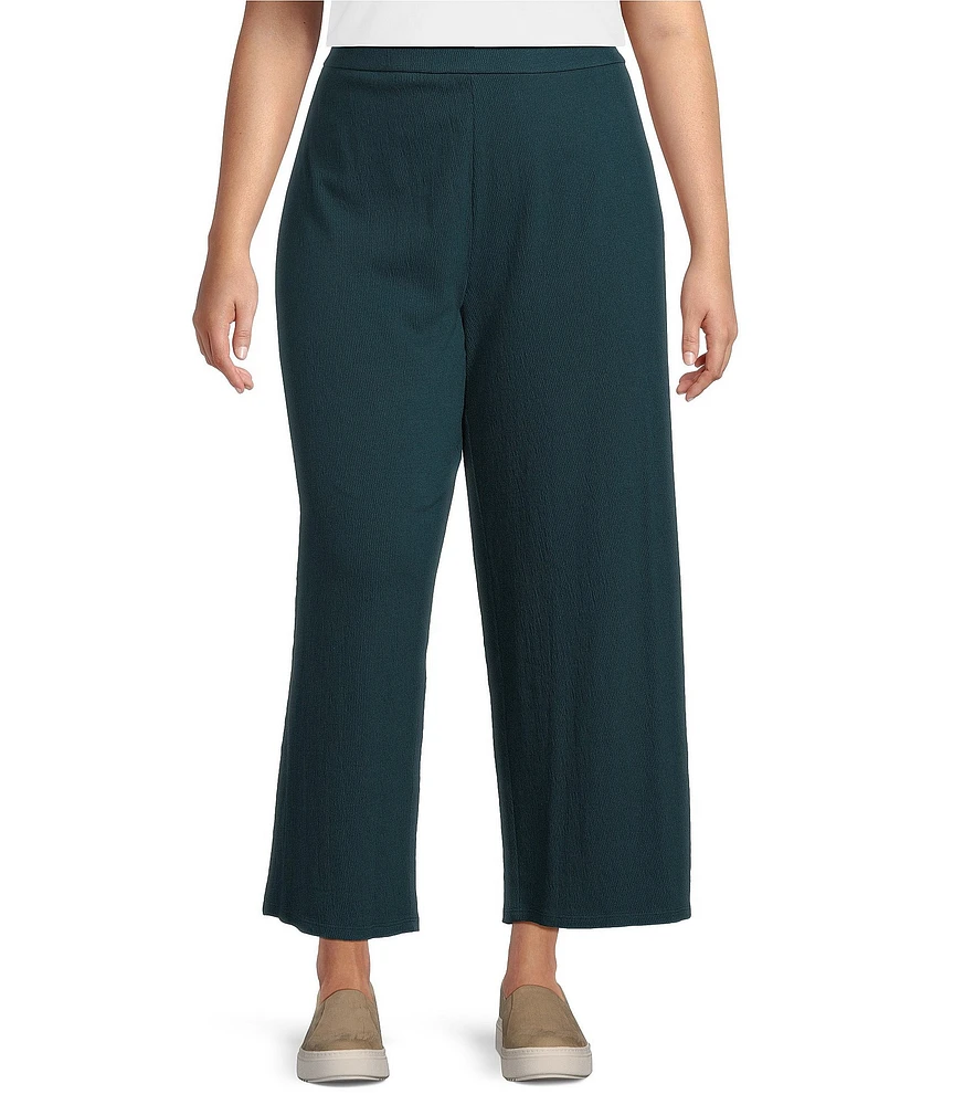 Eileen Fisher Plus Size Crinkle Knit Jersey Wide Leg Pull-On Pants