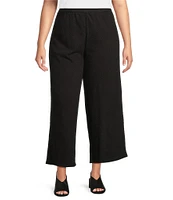 Eileen Fisher Plus Size Crinkle Knit Jersey Wide Leg Pull-On Pants