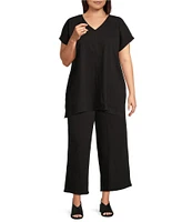 Eileen Fisher Plus Size Crinkle Knit Jersey Wide Leg Pull-On Pants