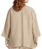 Eileen Fisher Plus Size Crinkle Shimmer High Collar Bracelet Sleeve Open Front Jacket