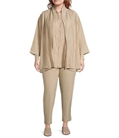 Eileen Fisher Plus Size Crinkle Shimmer High Collar Bracelet Sleeve Open Front Jacket