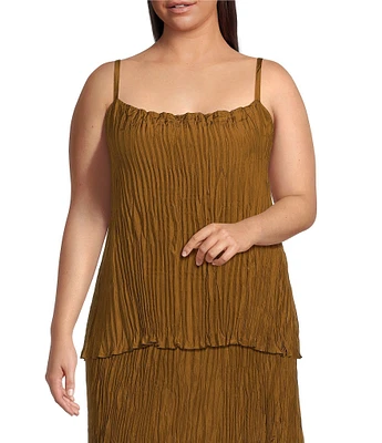 Eileen Fisher Plus Size Crinkle Silk Scoop Neck Sleeveless Cami Top