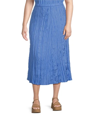 Eileen Fisher Plus Size Crushed Silk Pull-On A-Line Coordinating Midi Skirt