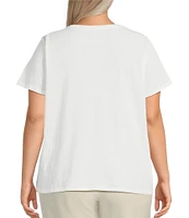 Eileen Fisher Plus Size Easy Organic Cotton Jersey Knit V-Neck Short Sleeve Tee