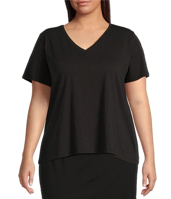 Eileen Fisher Plus Size Easy Organic Cotton Jersey Knit V-Neck Short Sleeve Tee