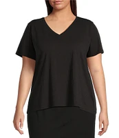 Eileen Fisher Plus Size Easy Organic Cotton Jersey Knit V-Neck Short Sleeve Tee
