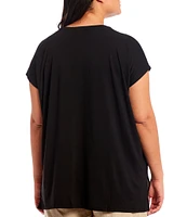 Eileen Fisher Plus Size Fine Stretch Knit Jersey V-Neck Cap Sleeve Long Boxy Top