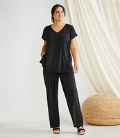 Eileen Fisher Plus Size Fine Stretch Knit Jersey V-Neck Cap Sleeve Long Boxy Top