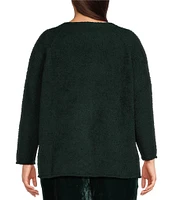 Eileen Fisher Plus Size Fringed Organic Cotton V-Neck Long Sleeve Easy Fit Sweater