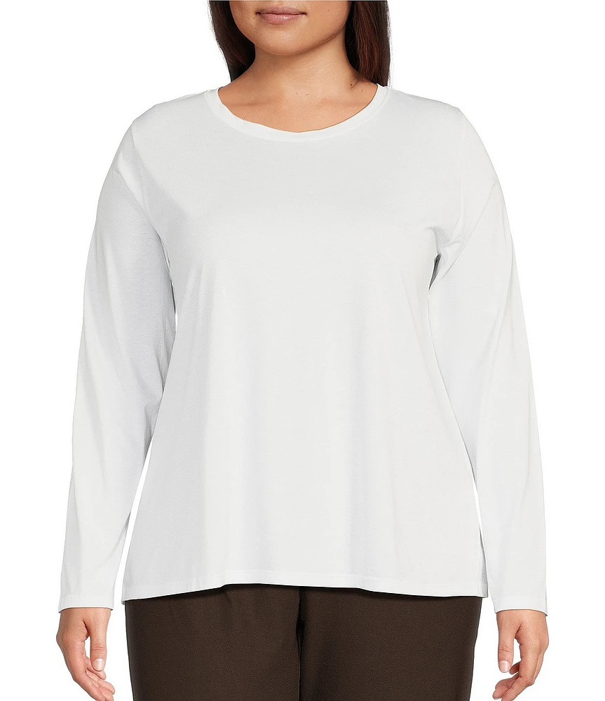 Eileen Fisher Plus Size Organic Pima Cotton Jersey Crew Neck Long Sleeve Tee Shirt