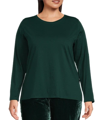 Eileen Fisher Plus Size Organic Pima Cotton Jersey Crew Neck Long Sleeve Tee Shirt