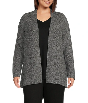 Eileen Fisher Plus Size Marled Organic Cotton Long Sleeve Open Front Cardigan