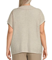 Eileen Fisher Plus Size Merino Wool Mock Neck Short Sleeve Boxy Fit Sweater