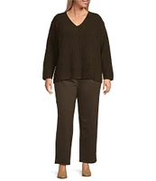 Eileen Fisher Plus Size Organic Cotton Fluff V-Neck Long Sleeve Boxy Sweater