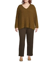 Eileen Fisher Plus Size Organic Cotton Fluff V-Neck Long Sleeve Boxy Sweater