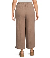 Eileen Fisher Plus Size Organic Cotton Gauze Elastic Waist Straight Leg Pants