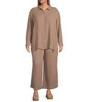 Eileen Fisher Plus Size Organic Cotton Gauze Elastic Waist Straight Leg Pants