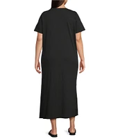 Eileen Fisher Plus Size Organic Cotton Slub Jersey Crew Neck Sleeveless Dress