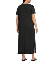 Eileen Fisher Plus Size Organic Cotton Slub Jersey Crew Neck Sleeveless Dress
