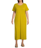 Eileen Fisher Plus Size Organic Cotton Slub Jersey Crew Neck Sleeveless Dress