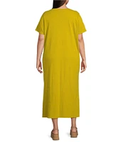 Eileen Fisher Plus Size Organic Cotton Slub Jersey Crew Neck Sleeveless Dress