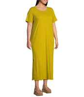 Eileen Fisher Plus Size Organic Cotton Slub Jersey Crew Neck Sleeveless Dress