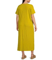 Eileen Fisher Plus Size Organic Cotton Slub Jersey Crew Neck Sleeveless Dress
