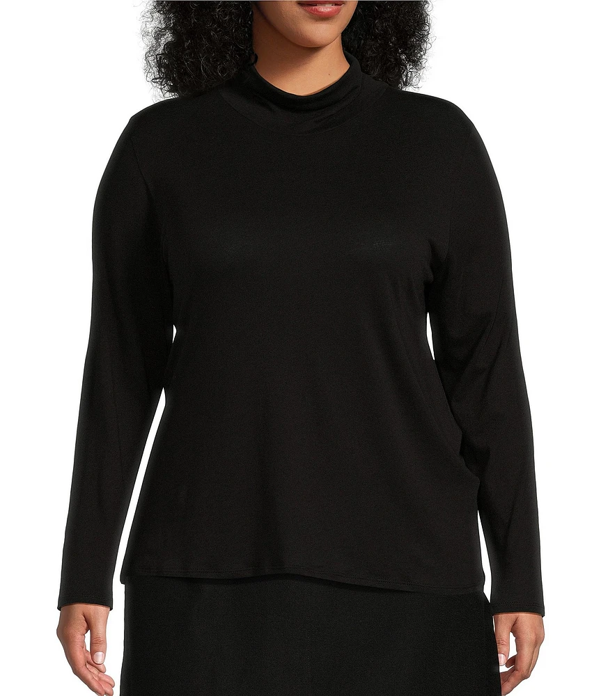 Eileen Fisher Plus Size Organic Cotton Tencel™ Knit Turtleneck Long Sleeve Slim Top