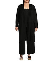 Eileen Fisher Plus Size Organic Linen and Cotton Blend Long Sleeve Side Slit Open-Front Cardigan