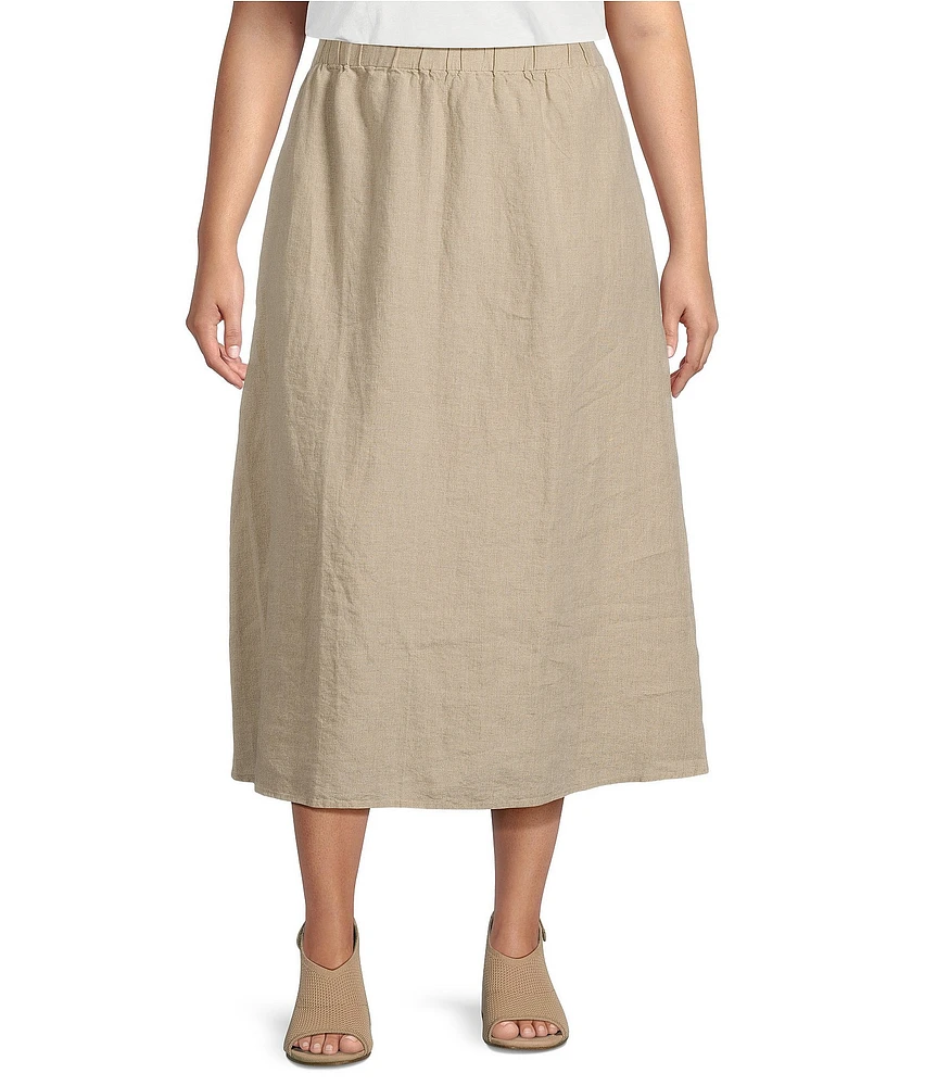 Eileen Fisher Plus Size Organic Linen Gathered Pull-On Skirt