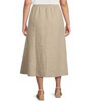Eileen Fisher Plus Size Organic Linen Gathered Pull-On Skirt