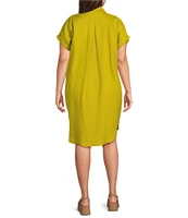 Eileen Fisher Plus Size Organic Linen Notch Collar Cap Sleeve Shirtdress
