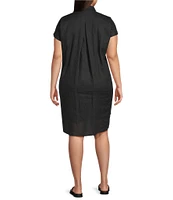 Eileen Fisher Plus Size Organic Linen Notch Collar Cap Sleeve Shirtdress