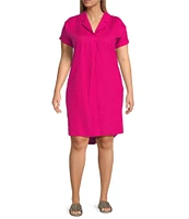 Eileen Fisher Plus Size Organic Linen Notch Collar Cap Sleeve Shirtdress