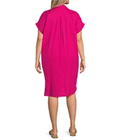 Eileen Fisher Plus Size Organic Linen Notch Collar Cap Sleeve Shirtdress