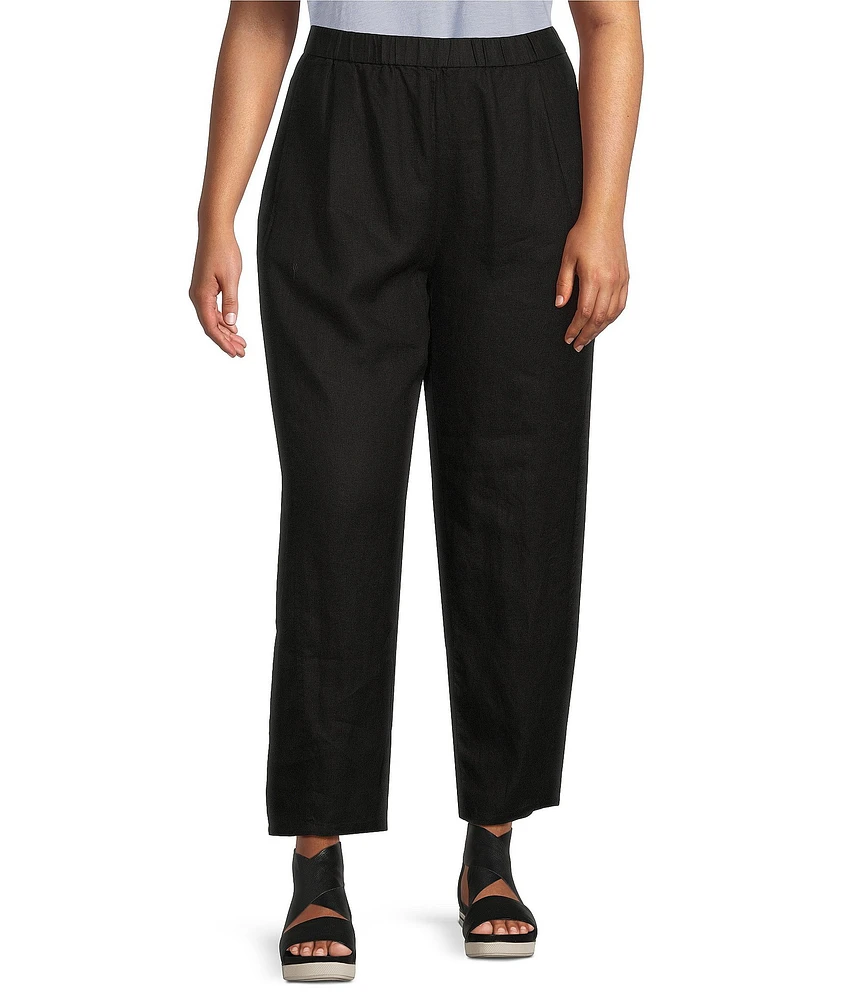 Eileen Fisher Plus Size Organic Linen Pleated Lantern Ankle Pants