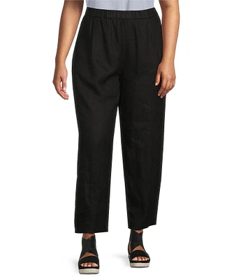 Eileen Fisher Plus Size Organic Linen Pleated Lantern Ankle Pants