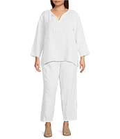 Eileen Fisher Plus Size Organic Linen Pleated Lantern Ankle Pants
