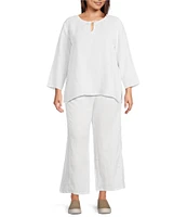 Eileen Fisher Plus Size Organic Linen Wide Leg Ankle Pants