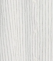 Eileen Fisher Plus Size Puckered Organic Linen Stripe Mandarin Collar Short Sleeve Midi Dress