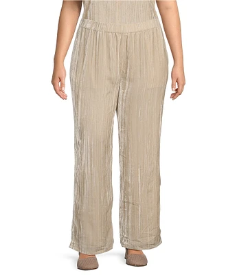 Eileen Fisher Plus Size Shimmering Velvet Crushed Texture Wide Leg Pull-On Coordinating Pants