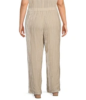 Eileen Fisher Plus Size Shimmering Velvet Crushed Texture Wide Leg Pull-On Coordinating Pants