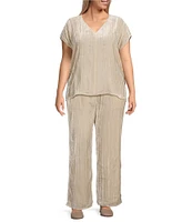 Eileen Fisher Plus Size Shimmering Velvet Crushed Texture Wide Leg Pull-On Coordinating Pants