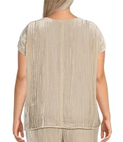 Eileen Fisher Plus Size Shimmering Velvet V-Neck Extended Cap Sleeve Boxy Fit Coordinating Top