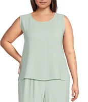 Eileen Fisher Plus Size Silk Georgette Crepe Crew Neck Sleeveless Tank